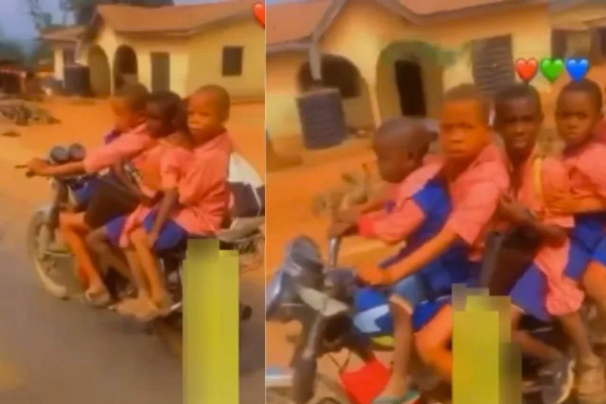 Nigerian Man Vexed As Tiny Boy Rides A Completely Loaded ‘Okada’ To School (VIDEO)