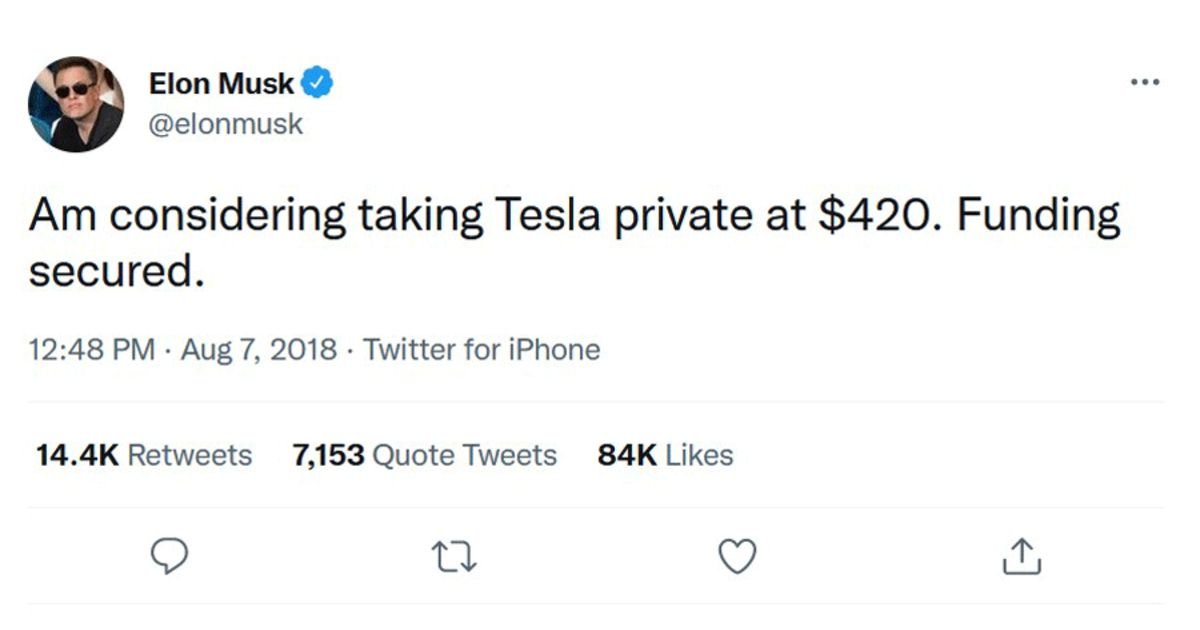 Musk’s tweet about taking Tesla private modified into as soon as flawed, U.S. think tips