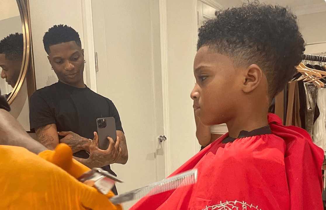 Reactions As Wizkid’s Son, Zion Went For The Similar Haircut As His Father