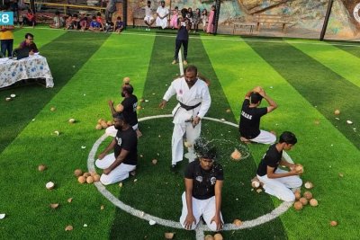 Watch: Indian martial artist makes use of nunchaku to smash coconuts on volunteers’ heads