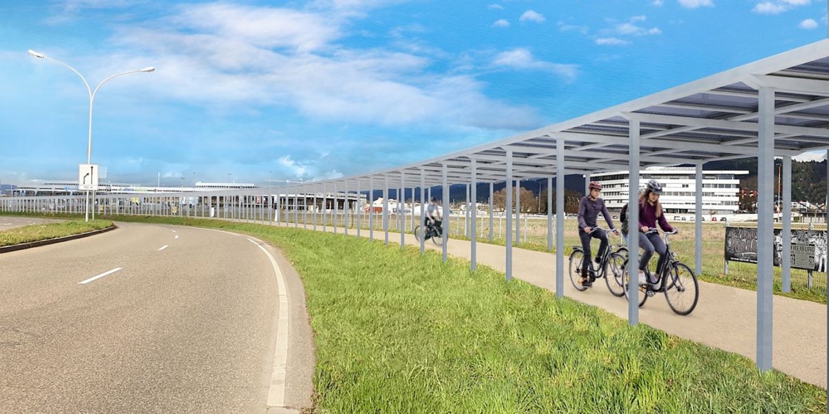 Photovoltaic roof for biking paths