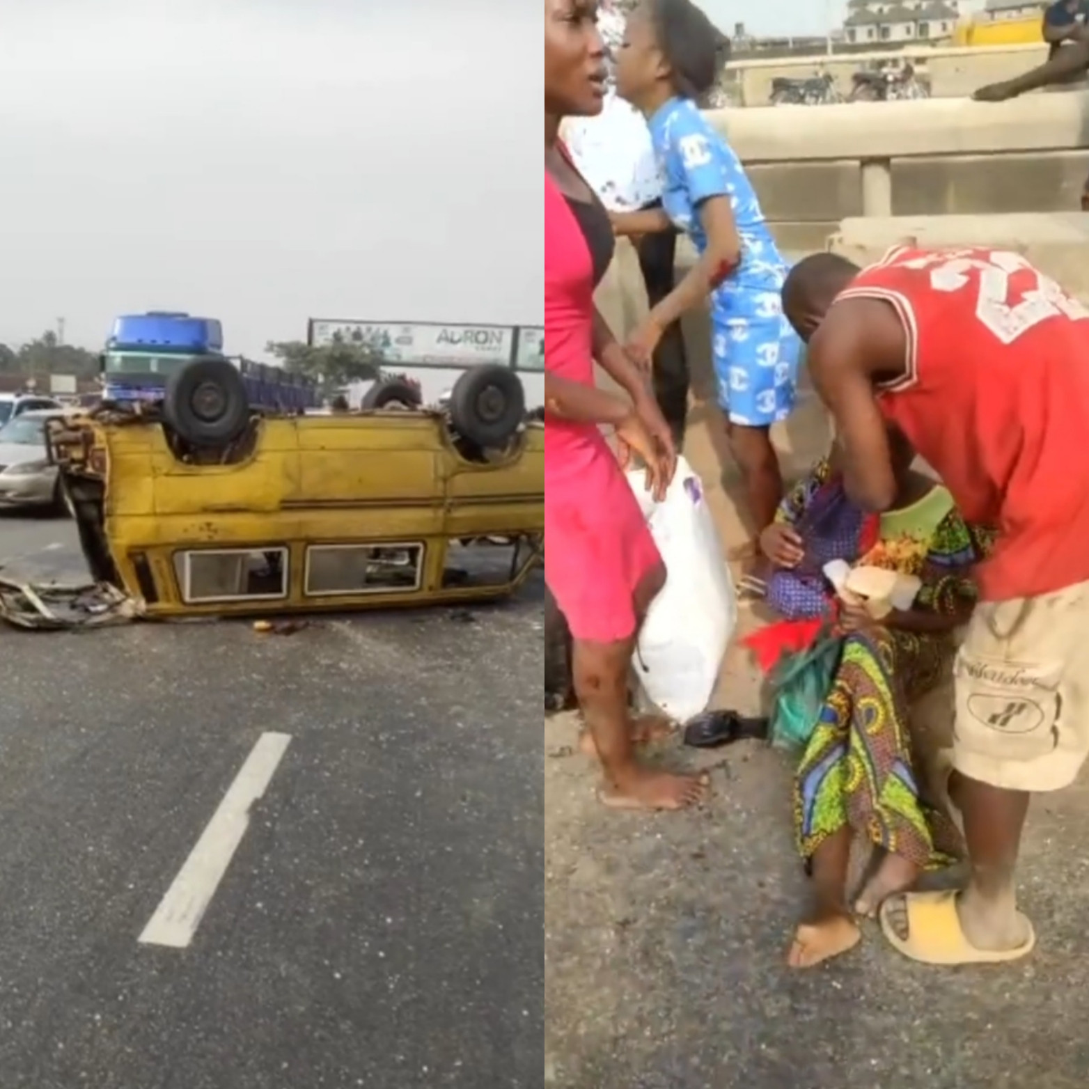 Passengers Injured As Industrial Bus Upturns Alongside Lagos-Ibadan Expressway (video)