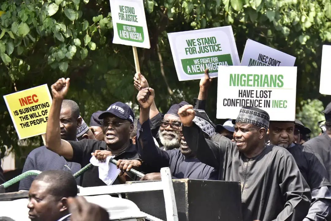 Atiku, Ayu, Others Lead Protest To INEC Headquarters In Abuja [Photos]