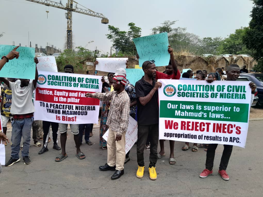 Election: 18 CSOs protest towards INEC, demand Mahmood Yakubu’s resignation