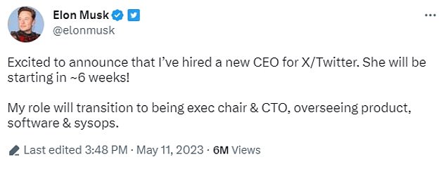 Elon Musk reveals  he is employed new feminine CEOÂ forÂ Twitter