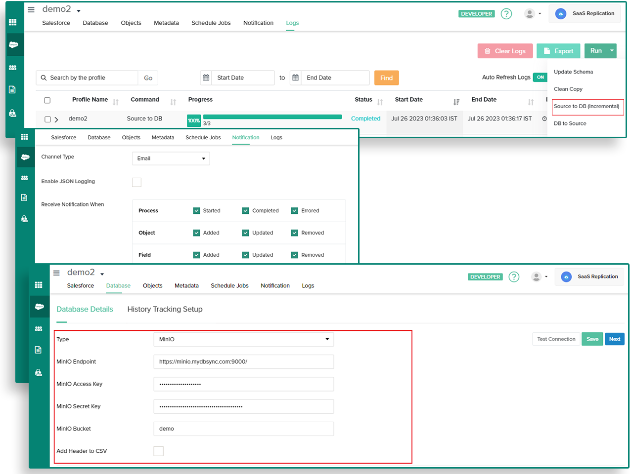 DBSync SaaS Information Replication provides help for MinIO