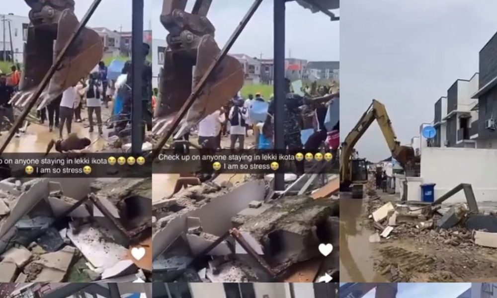 Residents weep as Lagos state govt demolish their properties blocking water channels in Ikota (movies)