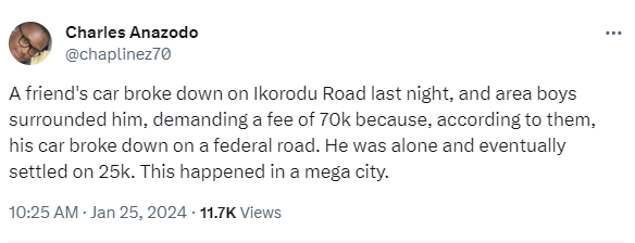 Space boys extort 25k from man whose automobile broke down on a ‘Federal street’