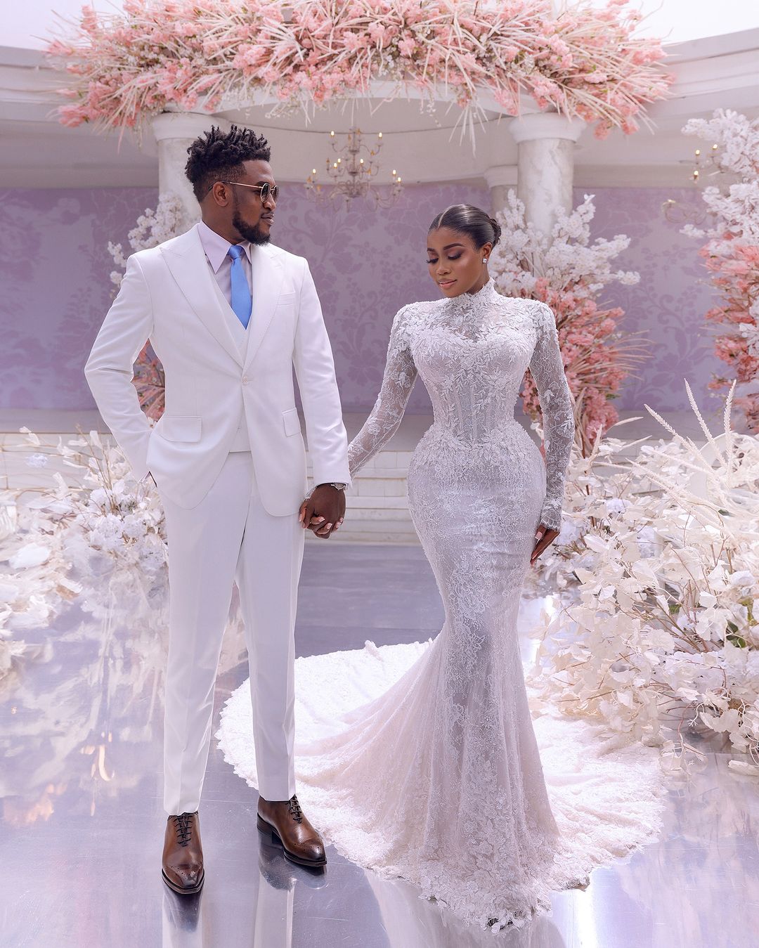 Fill Your Day With All The Sweetness From Veekee James and Femi’s White Marriage ceremony Highlights!