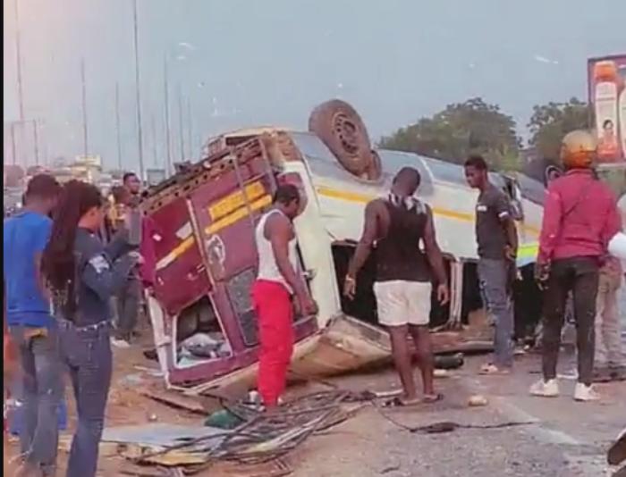 Severe Accident On Accra-Tema Motorway Involving Sprinter Bus and Gasoline Tanker Renders Highway Impassable