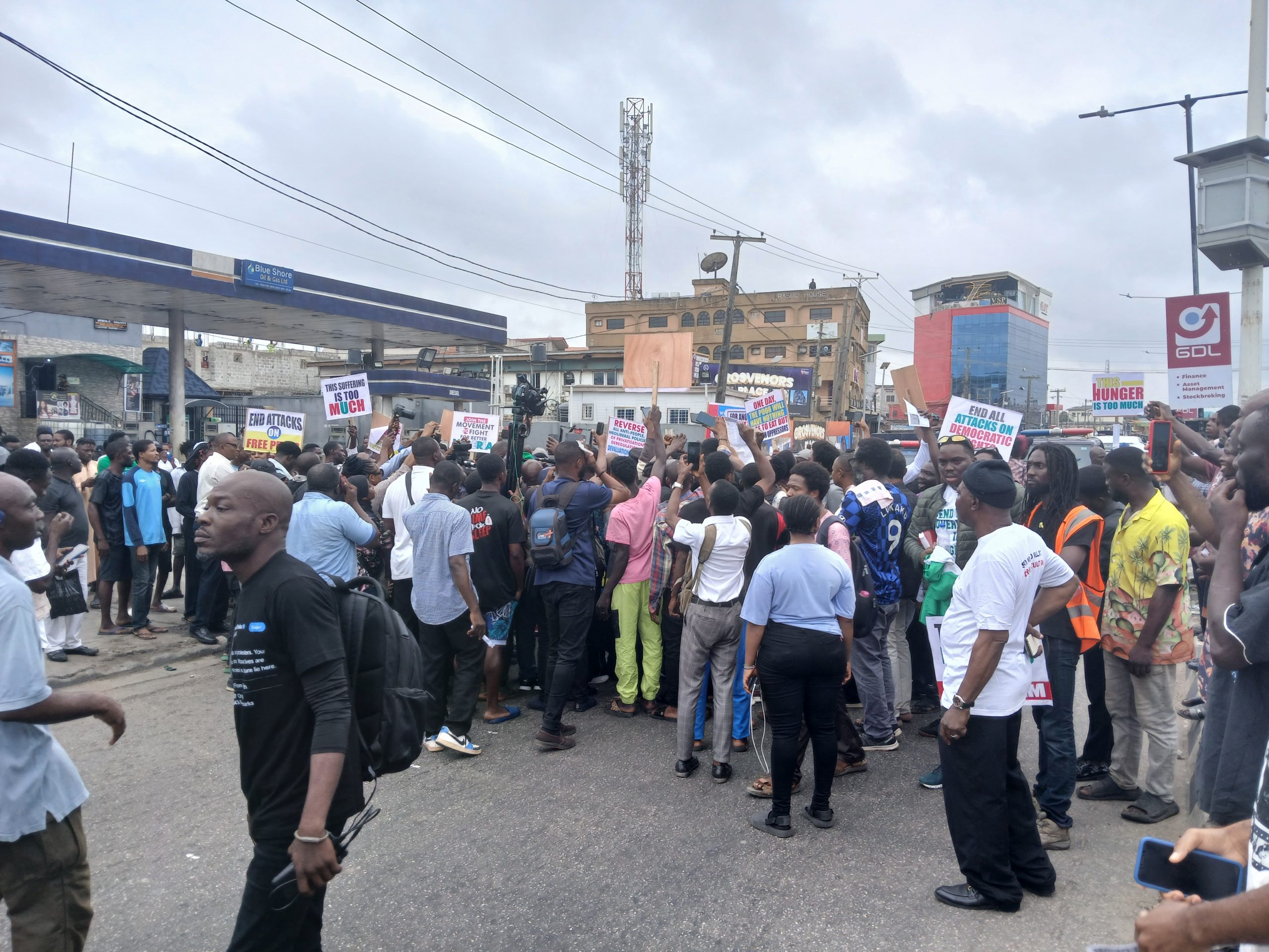 Photographs: August 1 protesters converge beneath Ikeja bridge in Lagos