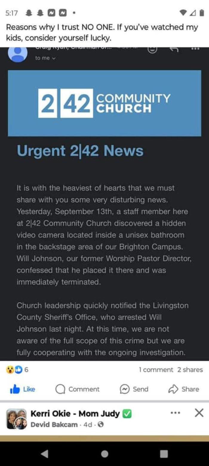 Will Johnson, 242 Group Church Pastor Arrested After Putting in Hidden Digital camera in Lavatory