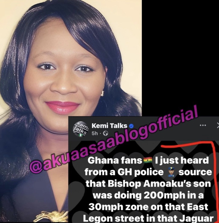 Bishop Salifu Amoako’s Son Allegedly Doing 200mph in 30mph Zone Earlier than Deadly Accident – Kemi Talks Claims