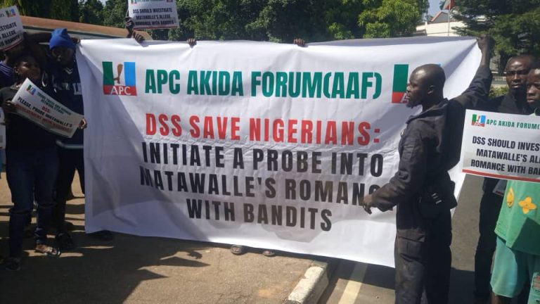 APC protesters storm DSS, accuse Matawalle of financing Zamfara banditry