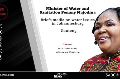 Minister Pemmy Majodina briefs the media on water provide challenges