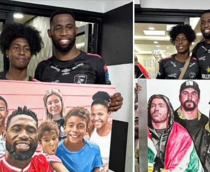 Younger artist who drew Siya Kolisi, Springboks meets them – Pictures