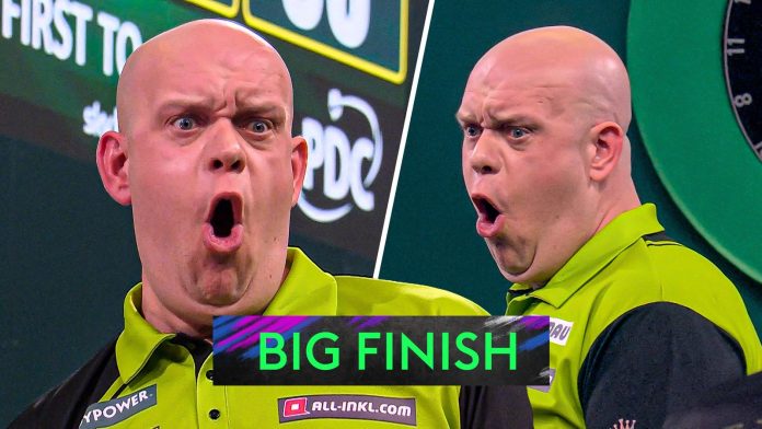 Michael van Gerwen placed on a classic show by hitting a 129 checkout to…