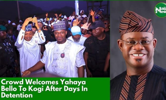 Huge Crowd Welcomes Yahaya Bello After Days In Detention