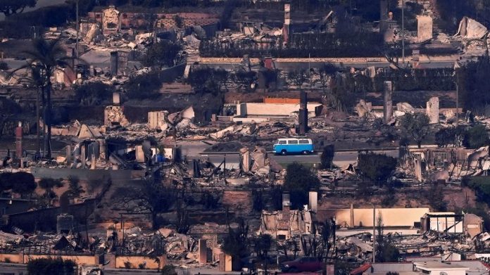 Retro blue VW van miraculously survives lethal Los Angeles fireplace