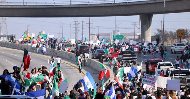 WATCH: Police Standoff with Mexican Anti-ICE Protesters Blocking Los Angeles Freeway