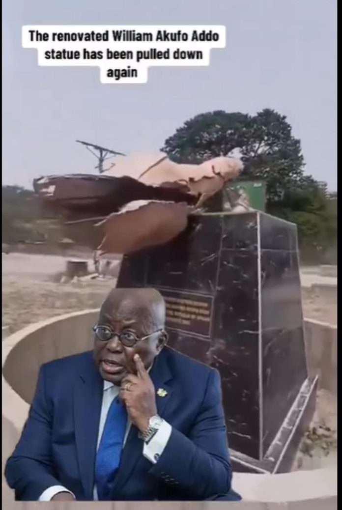 Till They Use Vibranuim to Construct that Statue, Ego Down – Netizens React as Akufo-Addo’s Statue Fully Destroyed for the 2nd Time