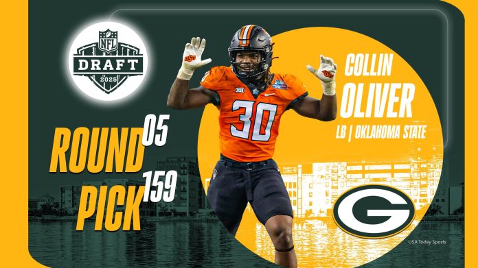 Inexperienced Bay Packers 2025 fifth-round choose: DE/LB Collin Oliver
