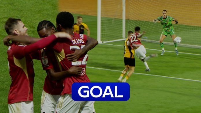 Adebola Oluwo: Ever seen a finish like it?! Salford defender pulls off outrageous volley!