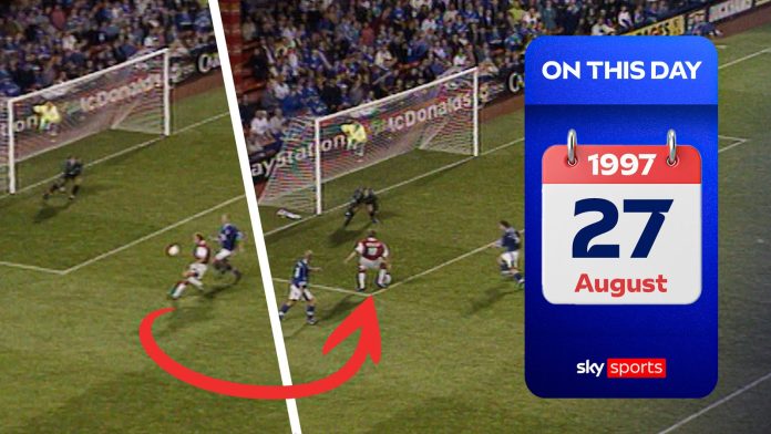 On This Day: Arsenal’s Dennis Bergkamp scores stunning hat-trick against Leicester including 1997/98 Goal of Season winner