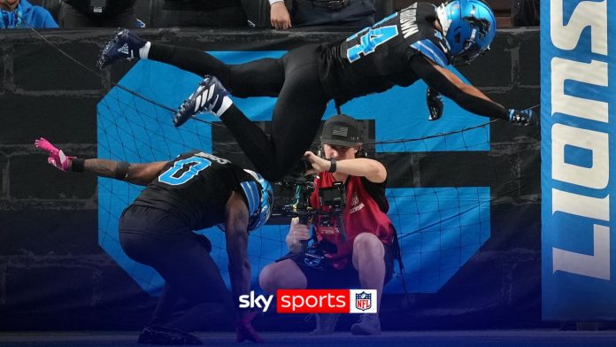 Buccaneers @ Lions: 78-yard TD! Gibbs hits Spider-Man Superman celeb after speedy rush