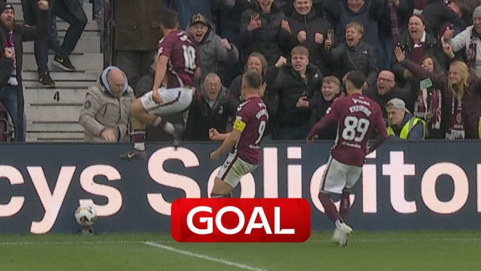 Lawrence Shankland extends Hearts lead against Celtic from the penalty spot!