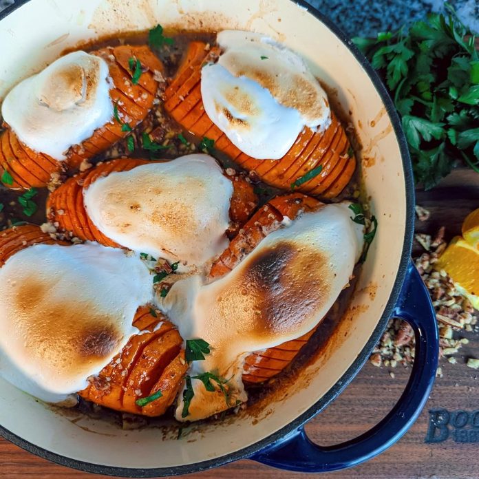 Alex Bala’s Candied Hasselback Sweet Potatoes