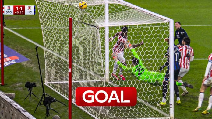 Stoke City vs Middlesbrough | Alan Browne hammers into the roof of the net to equalise for Boro