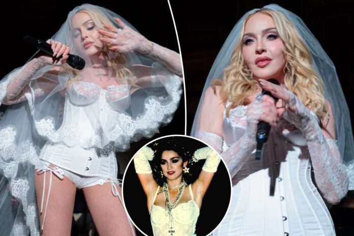 Madonna revisits her ‘Like a Virgin’ look four decades later in bridal lingerie