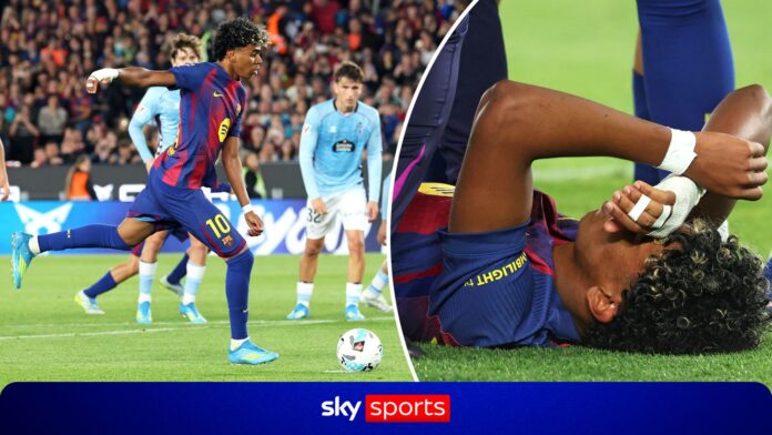 Lamine Yamal: Moment teenager gets injured… taking penalty!