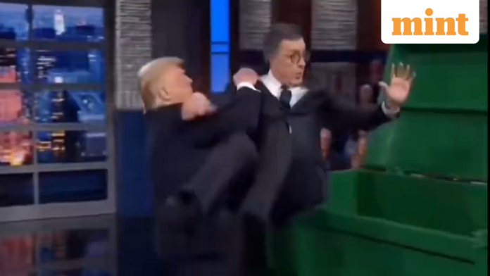 Trump throws Stephen Colbert in garbage in his latest AI-video as ‘Late Show’ host bows out; faces backlash